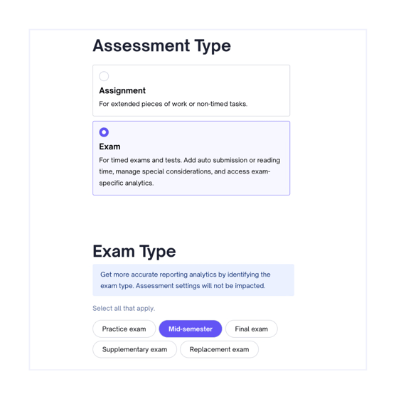 Assessment Type and Exam Type