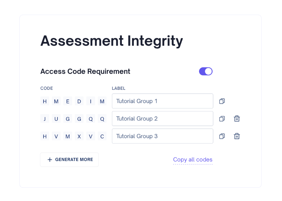 Access Codes in Cadmus Exams