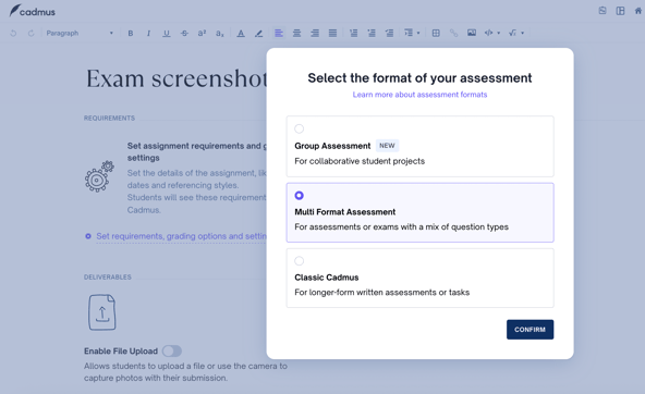 Select assessment format