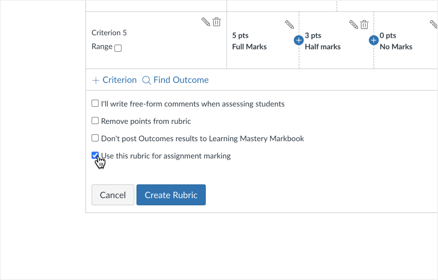 Using Canvas SpeedGrader rubrics