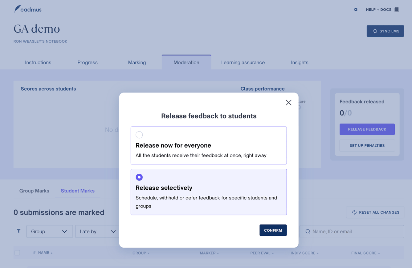 Releasing Feedback for Group Assessments