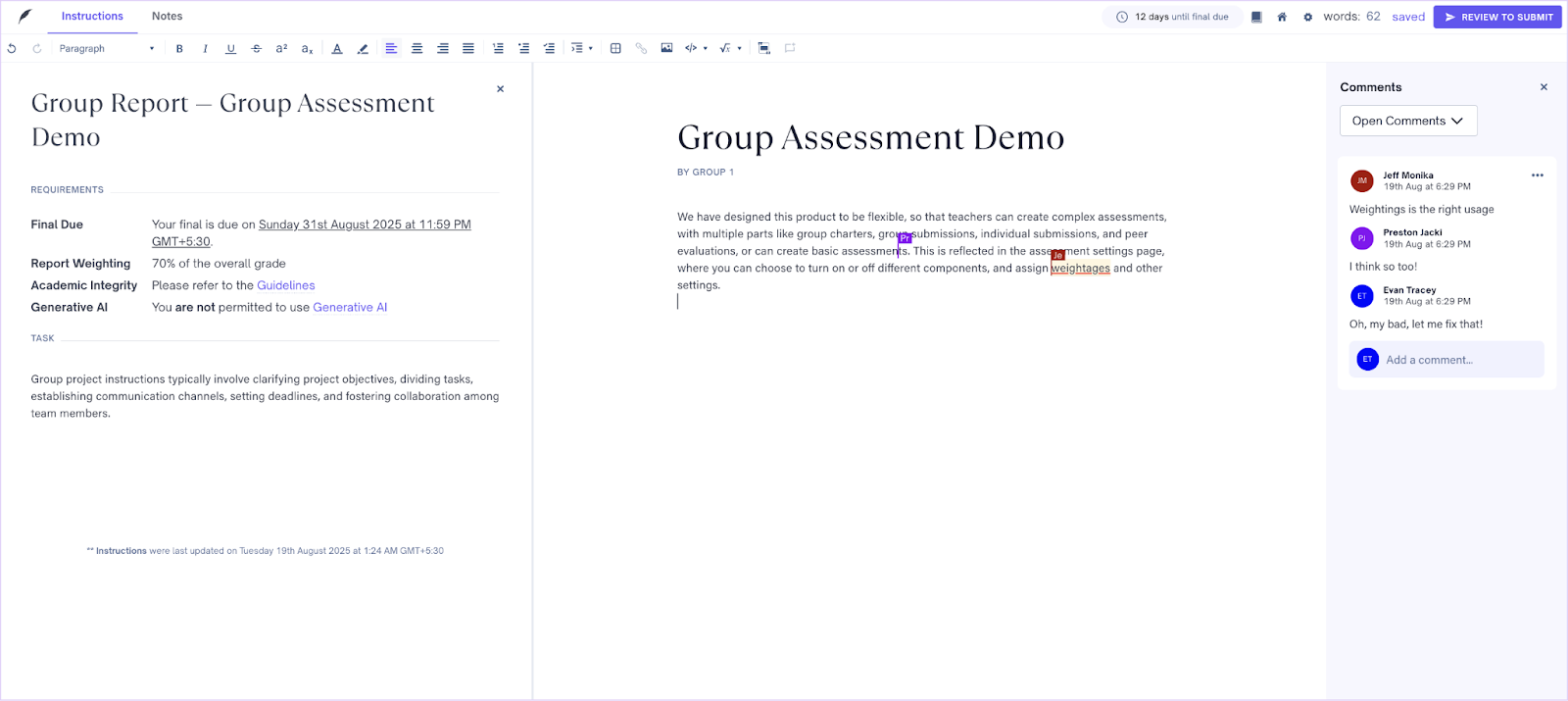 Collaborative Writing for Group Projects